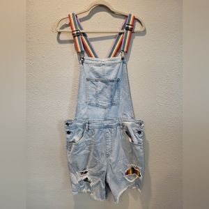 Denim Shortalls with Rainbow Detail (Women's M)